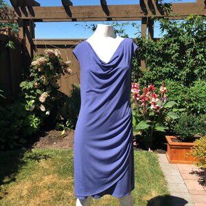 Ann Taylor Cap Sleeve Cowl Neck Poly Blend Dress w Ruching Periwinkle Blue Sz M